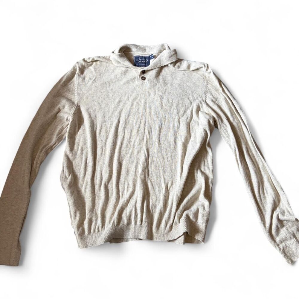 Topman cream long sleeve button‎ up shirt Size L
